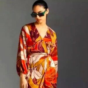 Anthropologie Printed Wrap MIDI Dress Size XXS